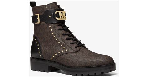 kincaid bootie michael kors|Michael Kors Kincaid Logo Studded Combat Boot .